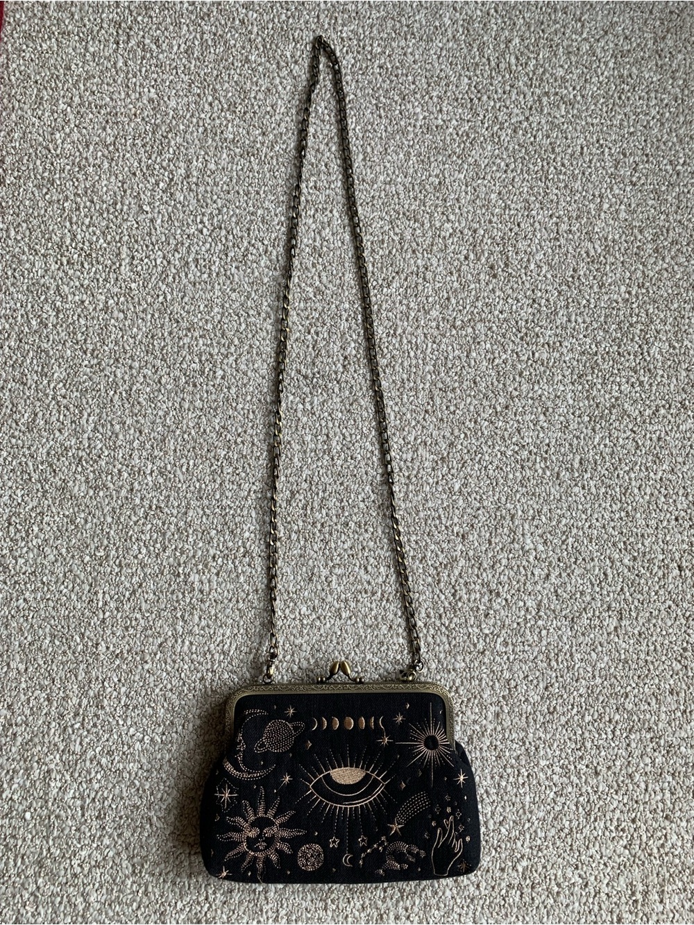 Black Celestial-Print Cross-Shoulder Chain or Handle Bag